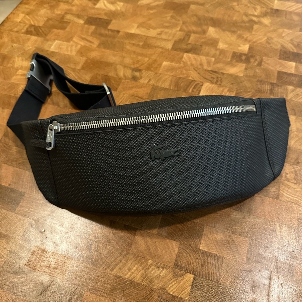 Lacoste Textured Leather Black Sling Bag